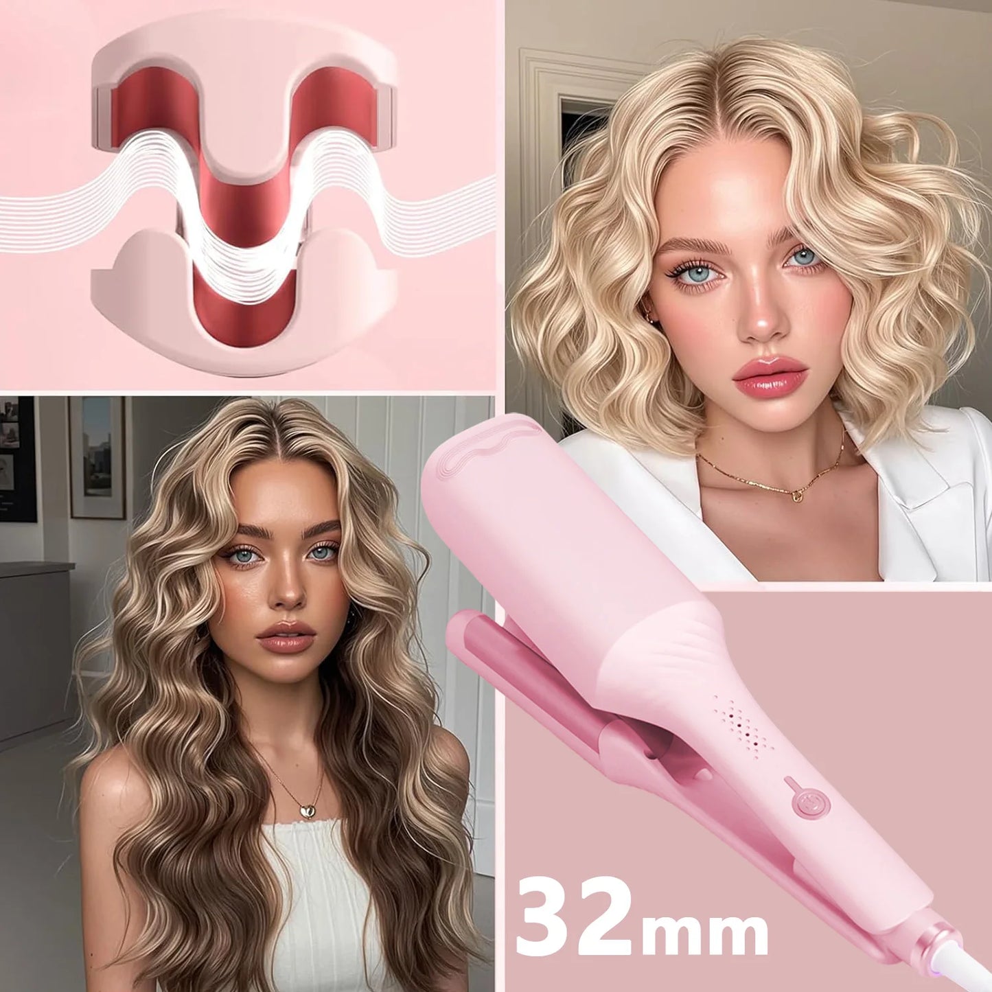 32mm French curling iron. Professional waves
