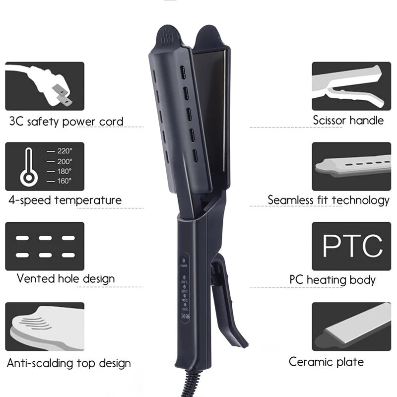Ceramic dual-barrel hair waver with anti-scald silicone tip